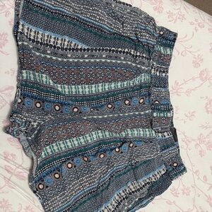 H&M High Waist Patterned Shorts - Blue and Green